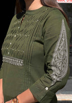 Olive Block Print Kurti Pant Set