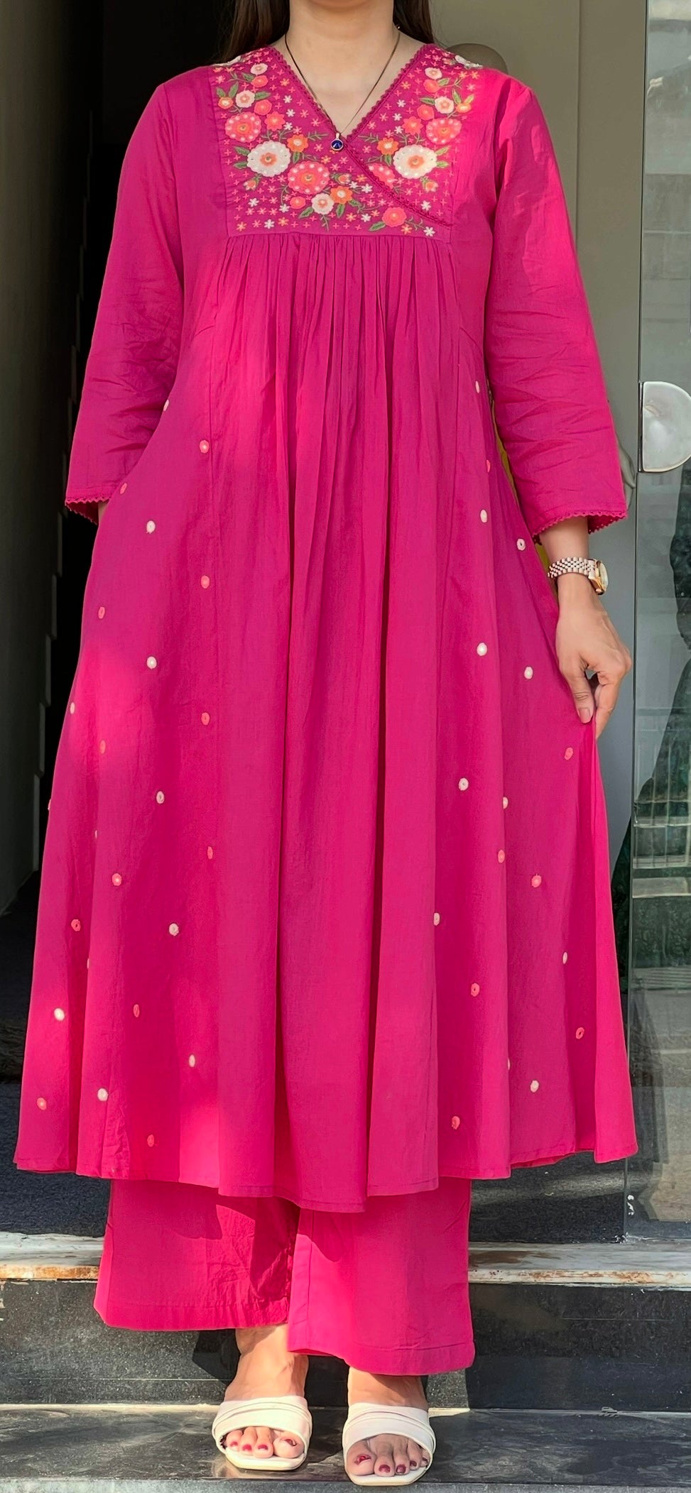 Pink Floral Kurti Pant Set