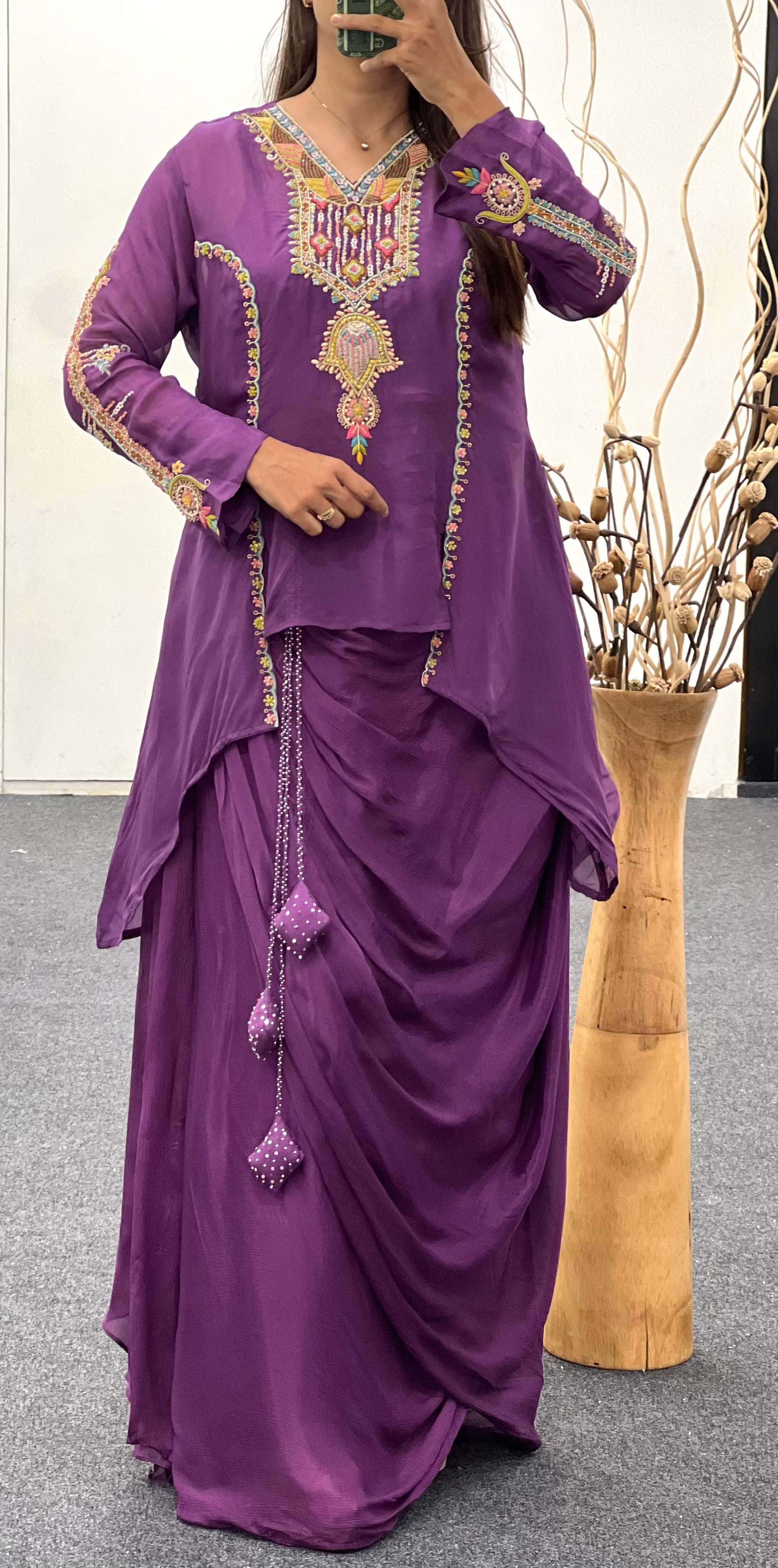 Purple Drape Skirt Set