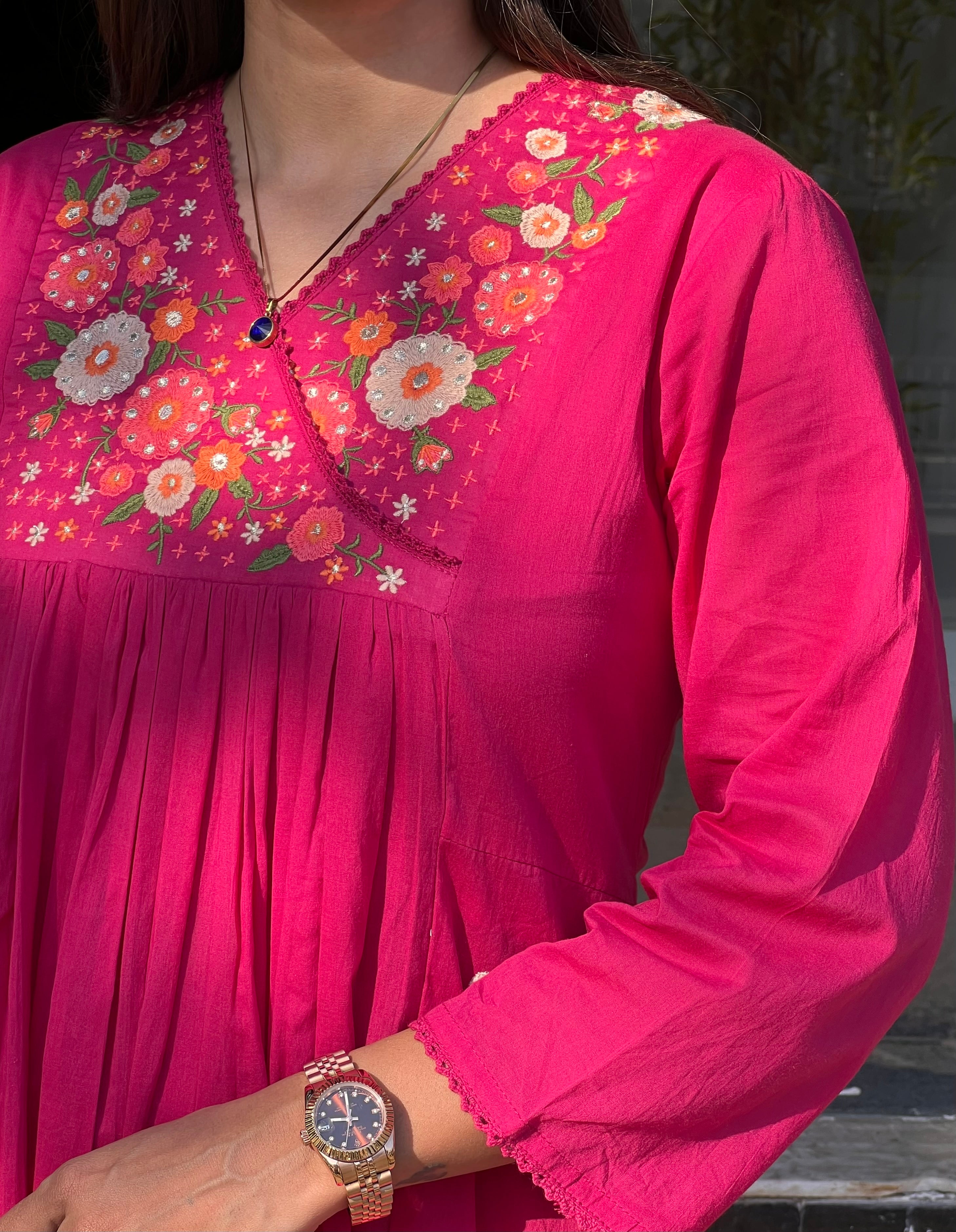 Pink Floral Kurti Pant Set