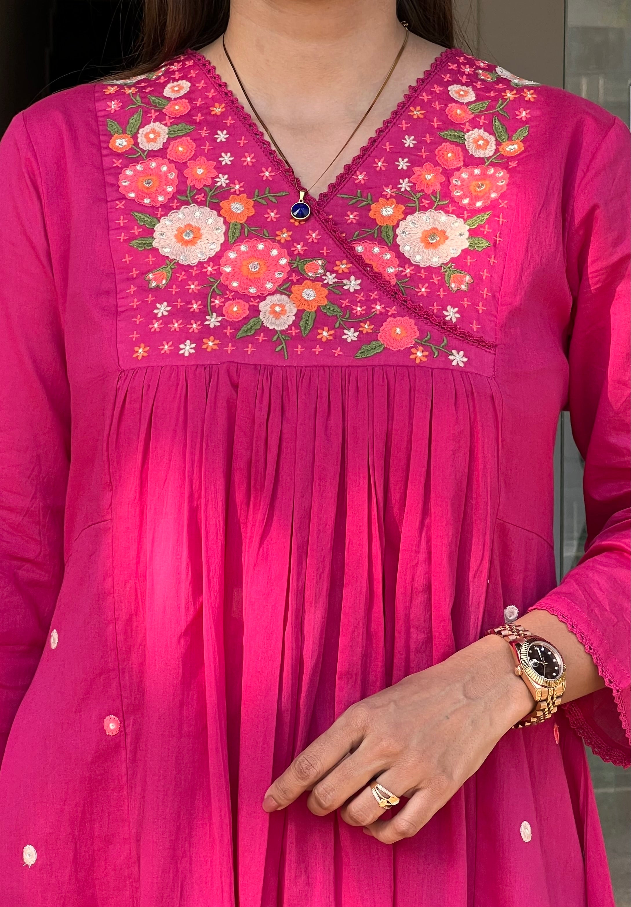 Pink Floral Kurti Pant Set