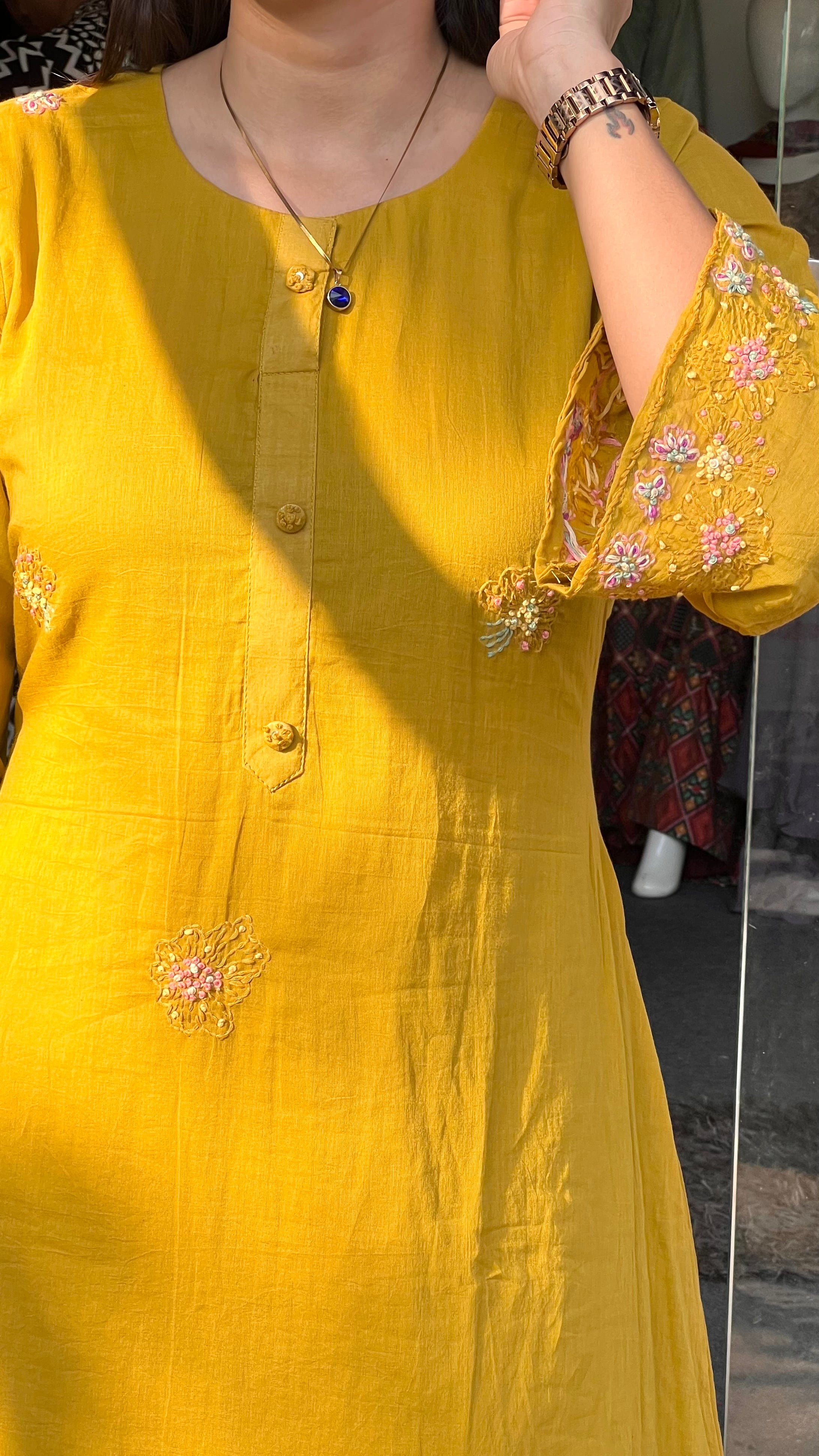 Mustard Mul kurti pant