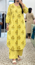 Lemon Chikankari Kurti Pant Set