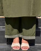 Olive Block Print Kurti Pant Set