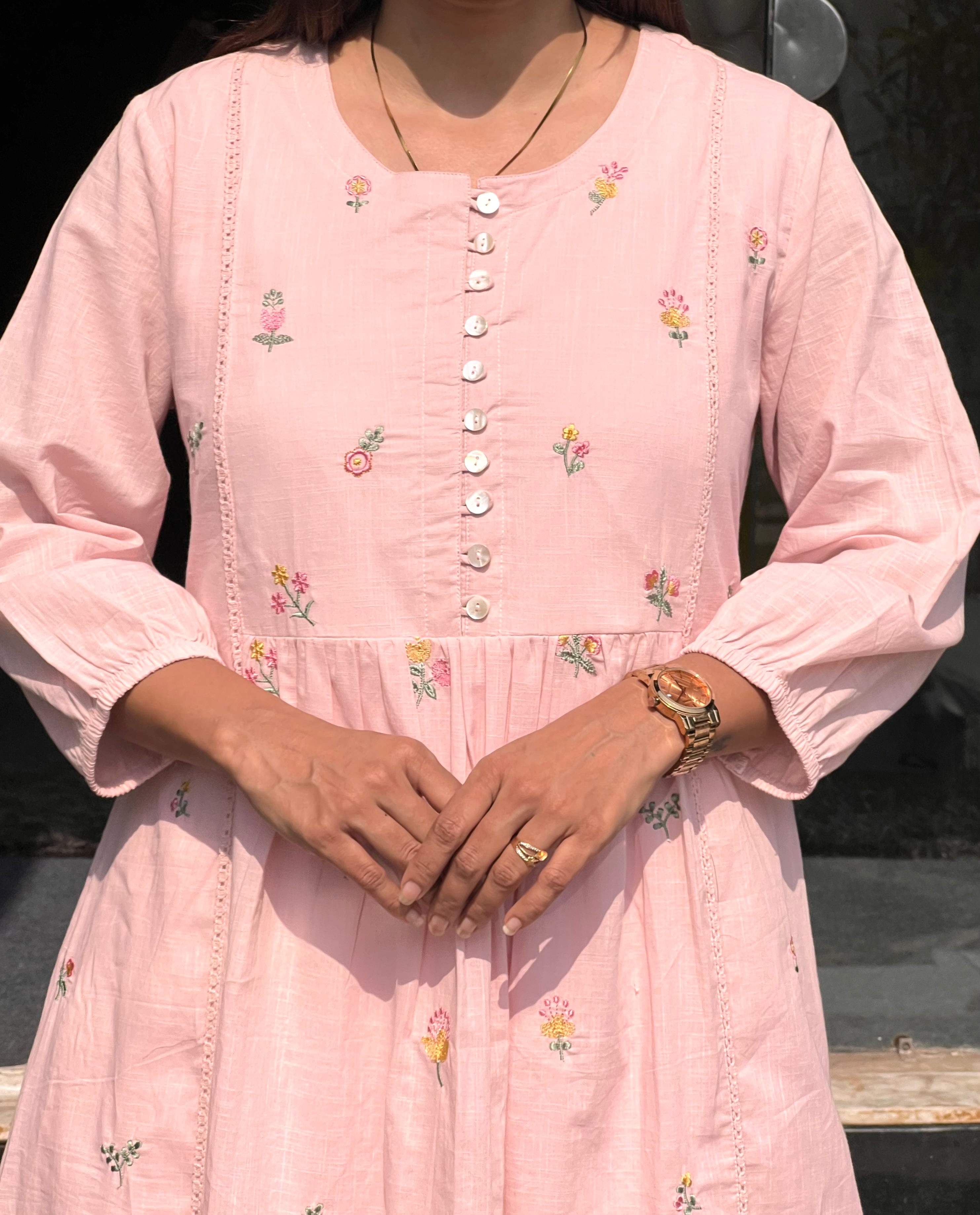 Pink mul kurti pant