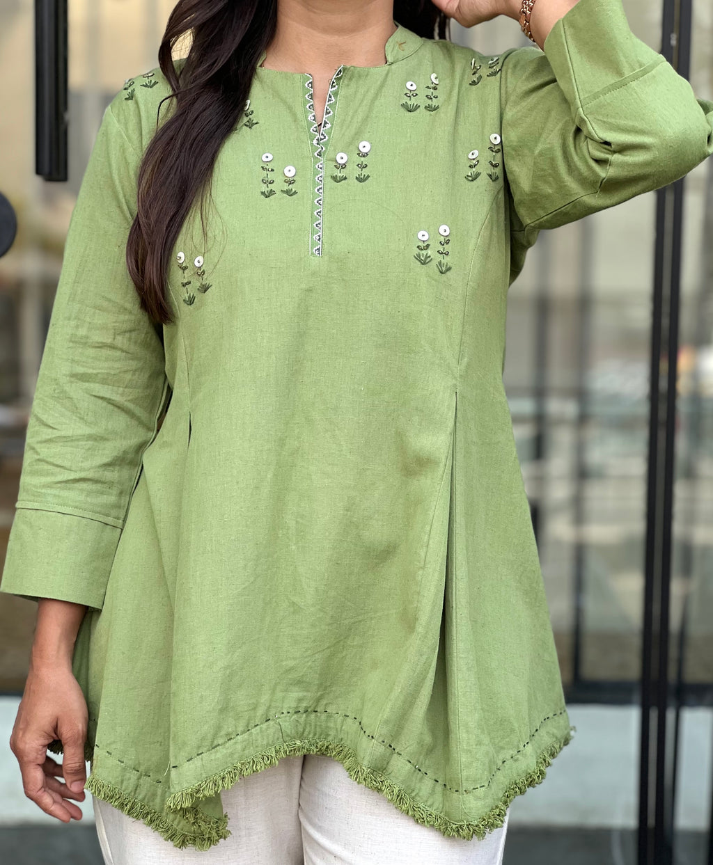 Green khadi Co-ord Set