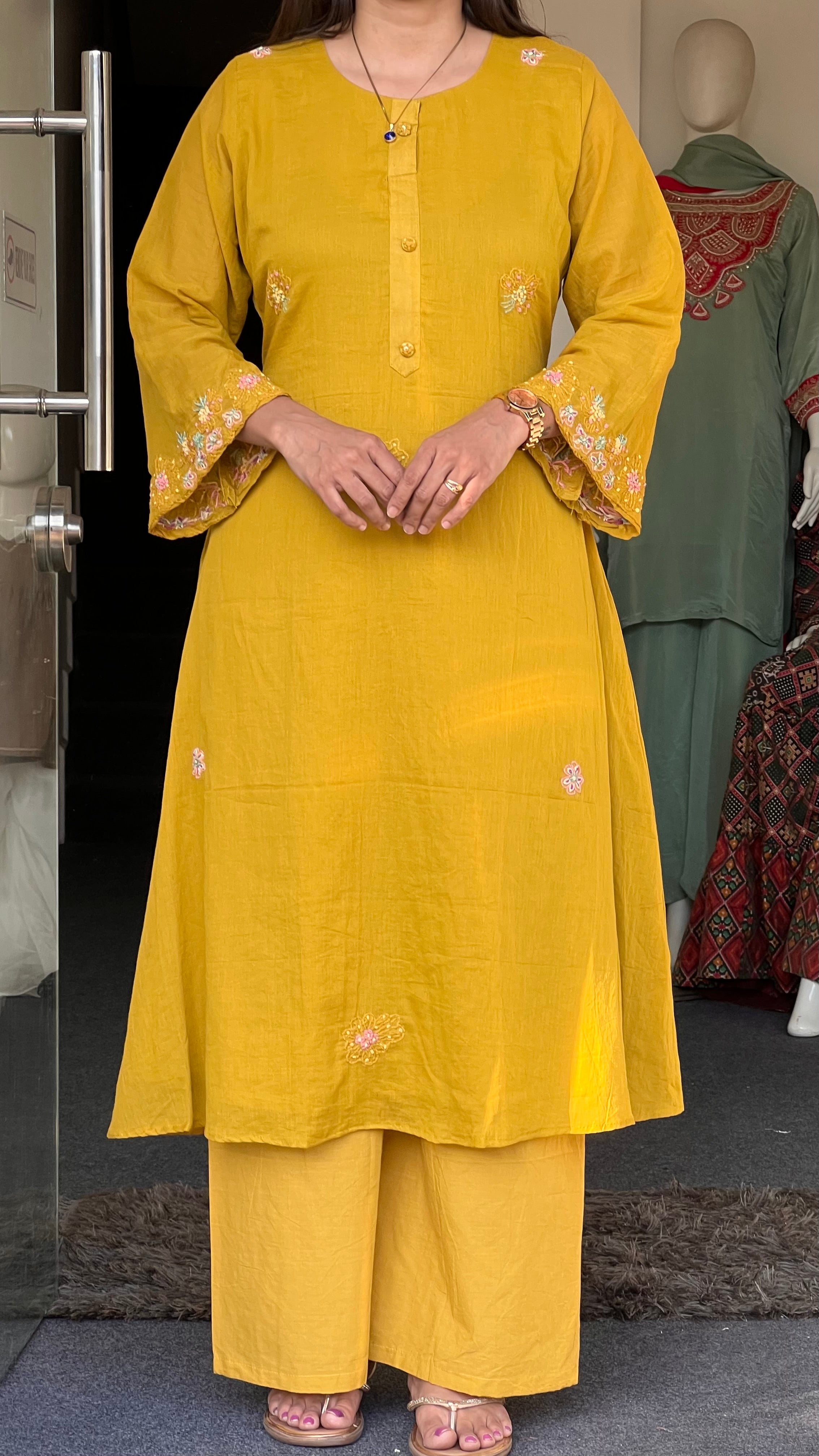Mustard Mul kurti pant