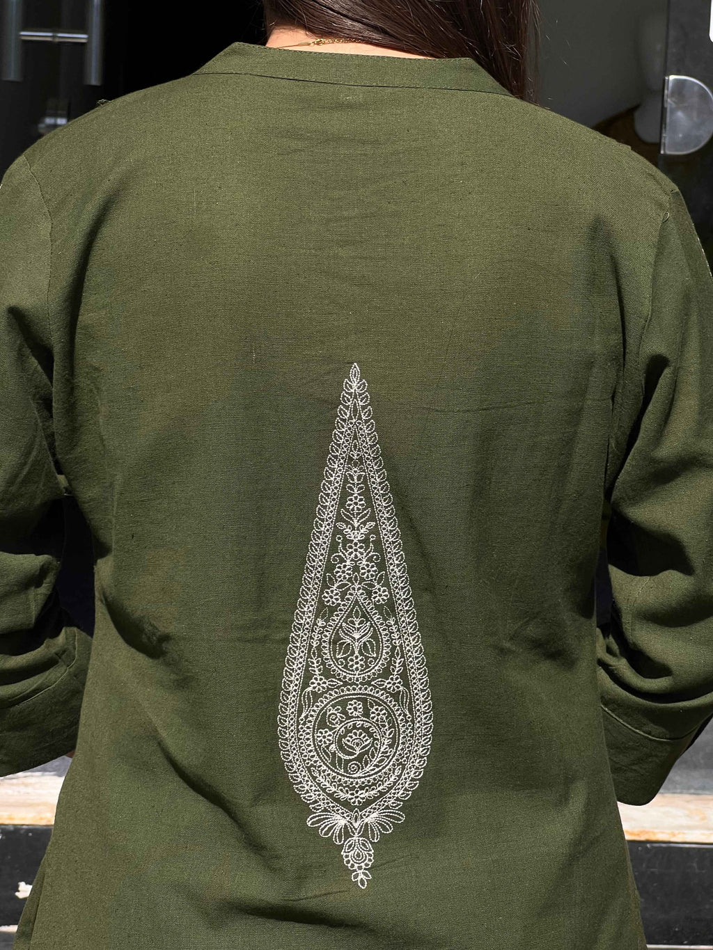 Olive Block Print Kurti Pant Set