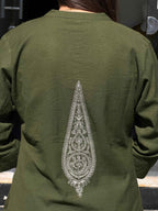 Olive Block Print Kurti Pant Set