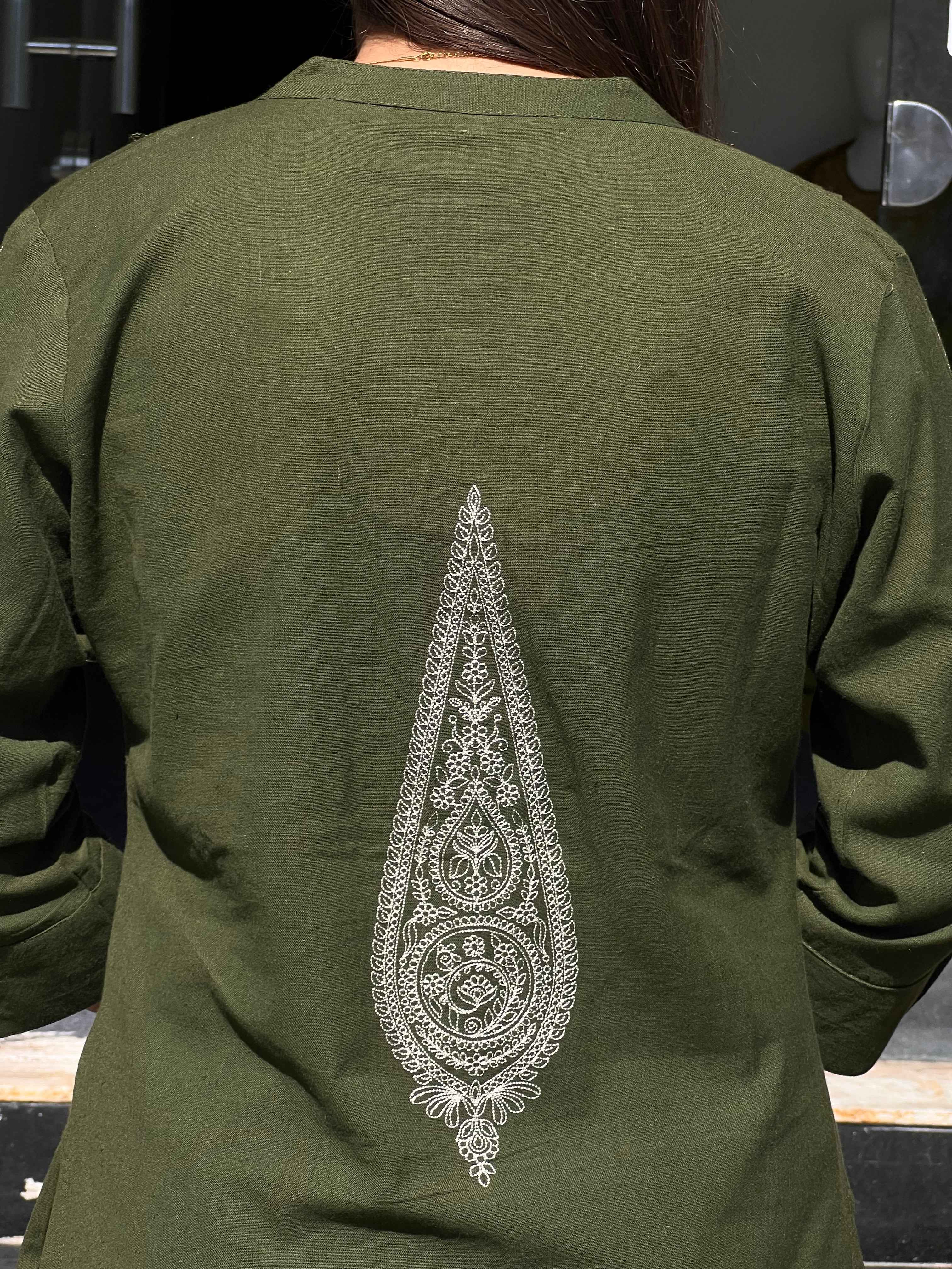 Olive Block Print Kurti Pant Set