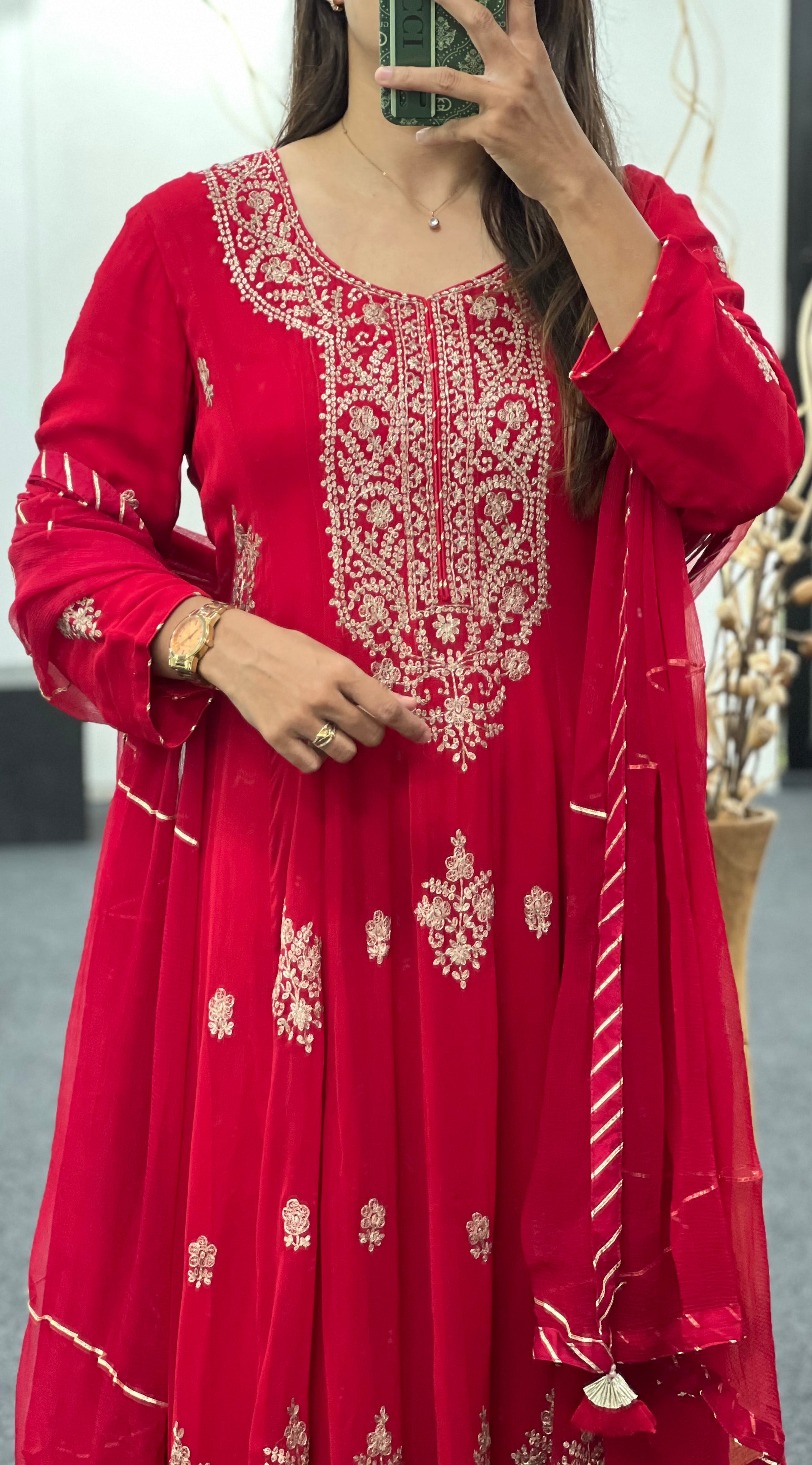 Red Pure Pittawork Gown