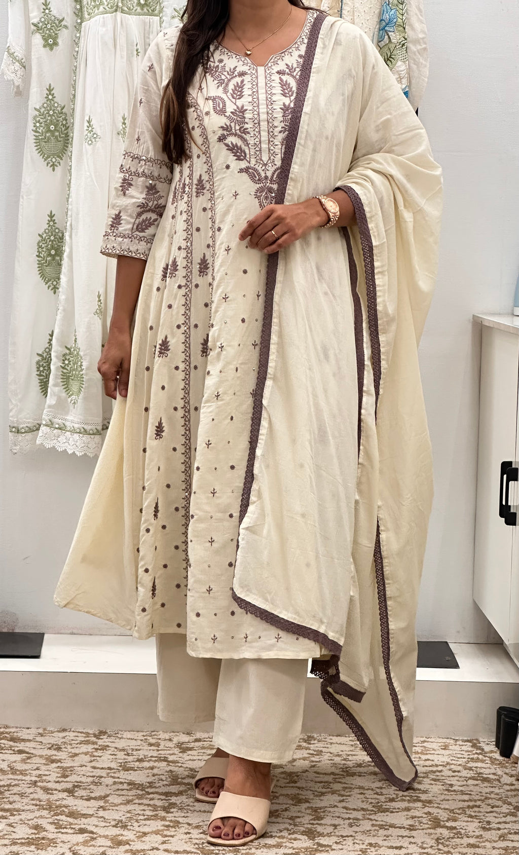 White Lucknowi Anarkali