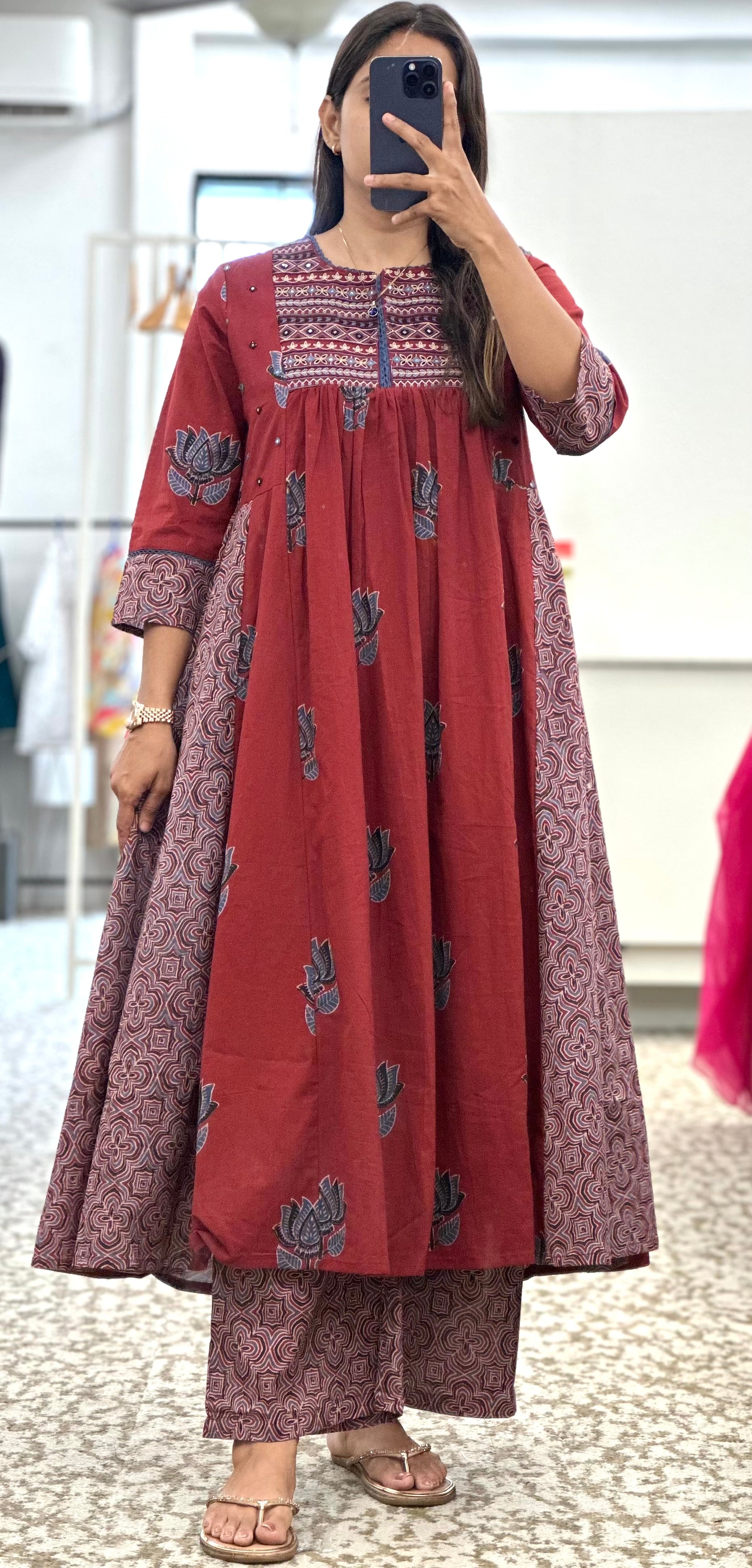 Maroon Pleated Plaza Set