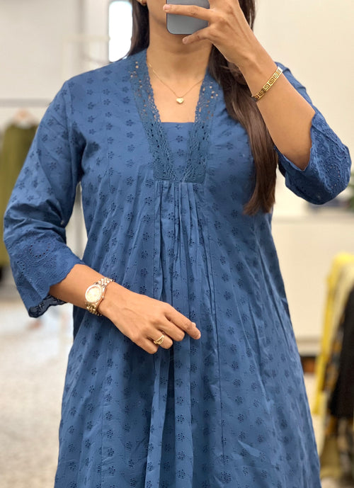 Blue Chikankari kurti Pant Set