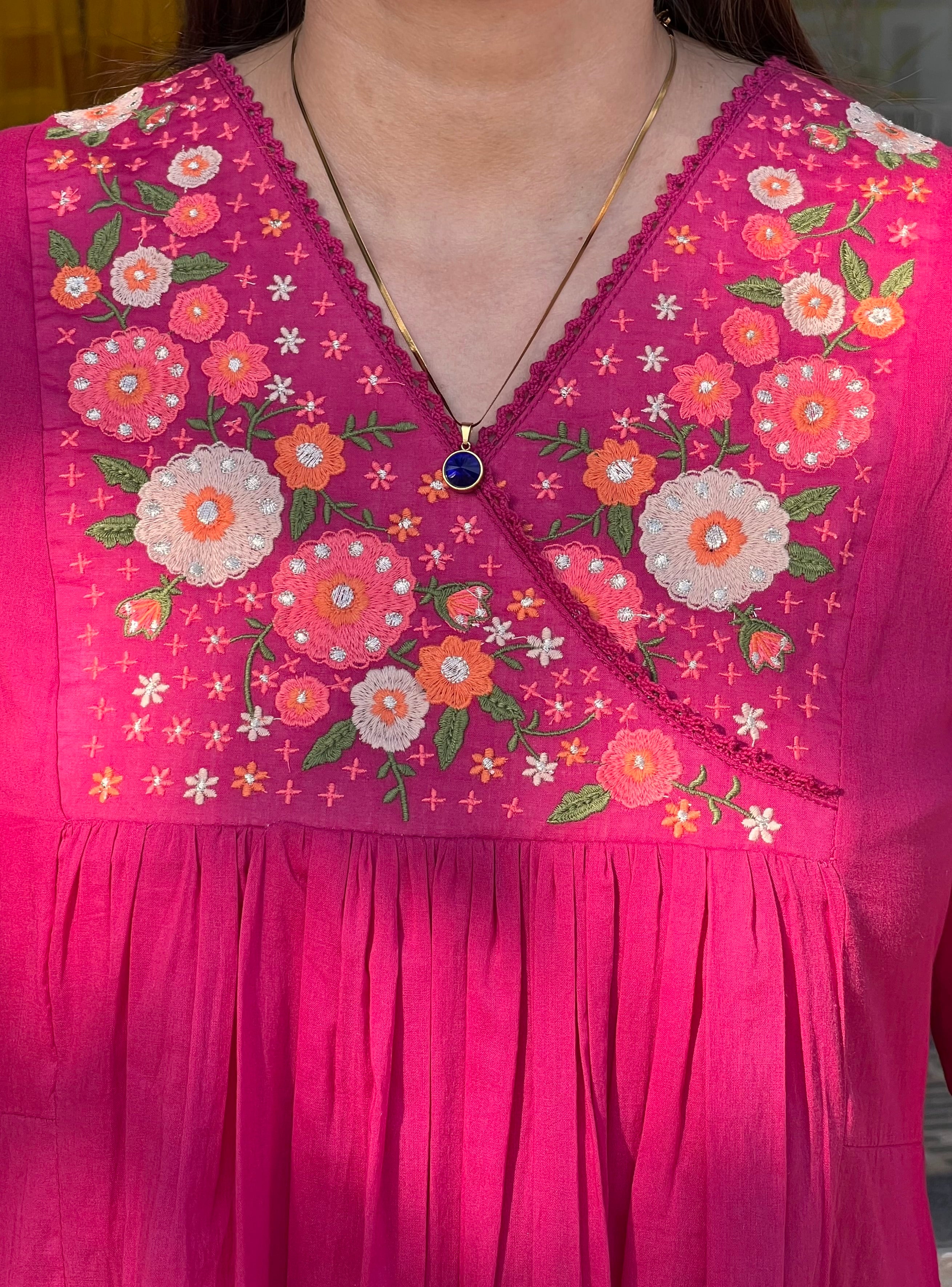 Pink Floral Kurti Pant Set