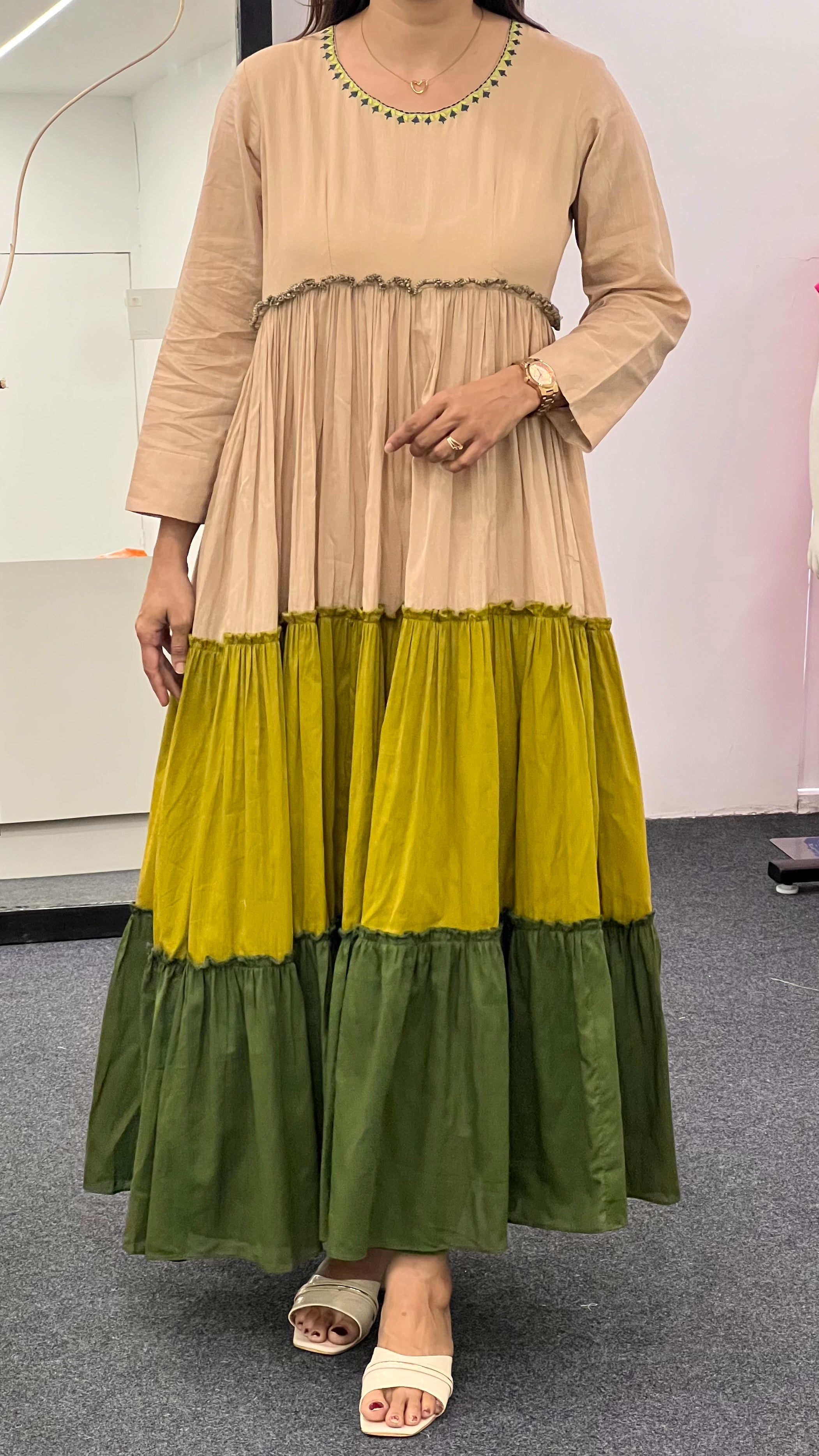 Tri-Colour Full Flair Dress