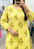 Lemon Chikankari Kurti Pant Set