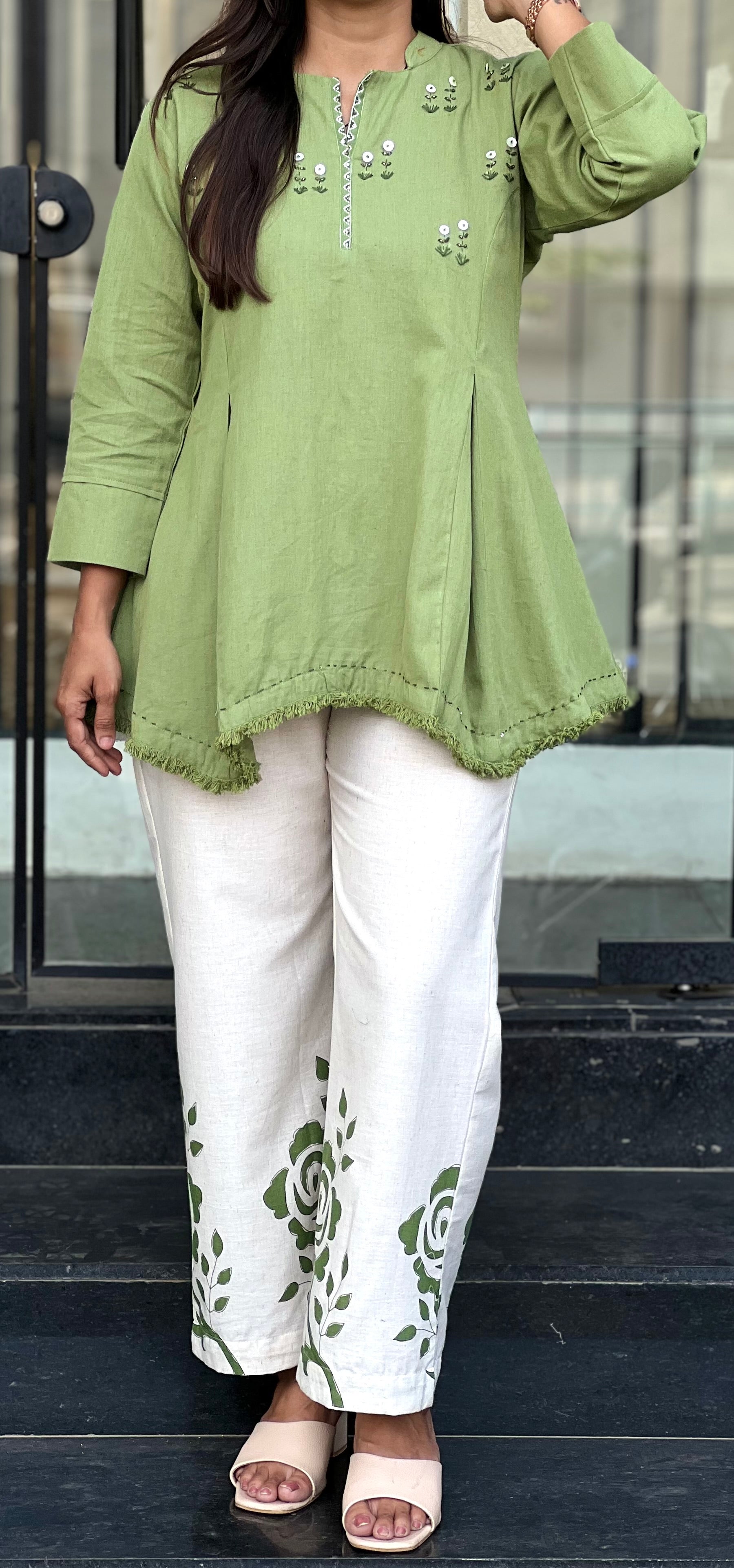 Green khadi Co-ord Set