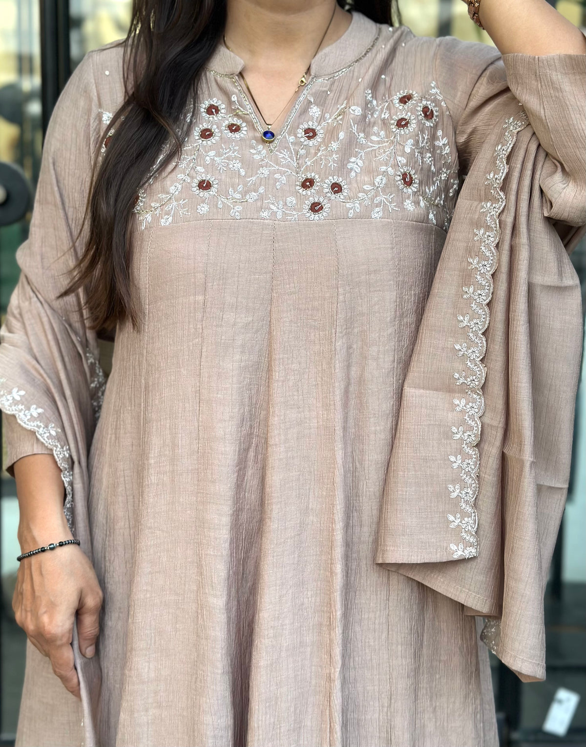 Beige Anarkali Pair