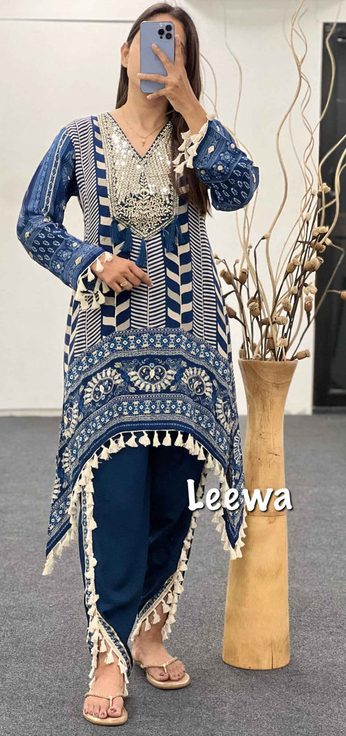 Blue Dhoti Co-ord Set