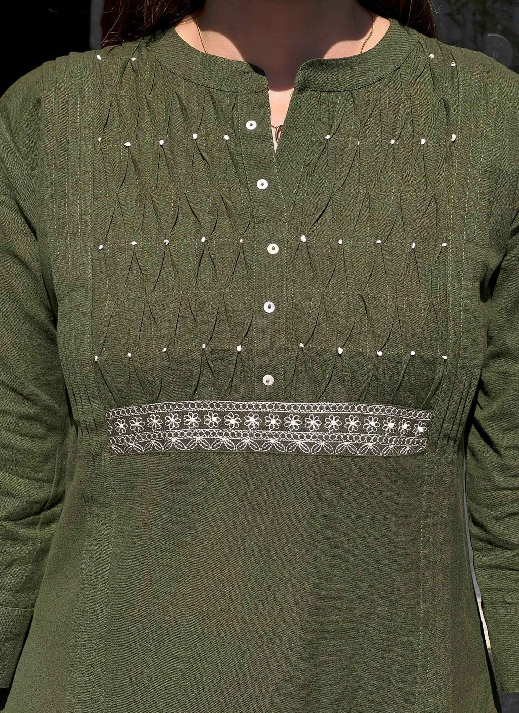 Olive Block Print Kurti Pant Set