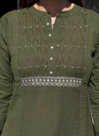 Olive Block Print Kurti Pant Set