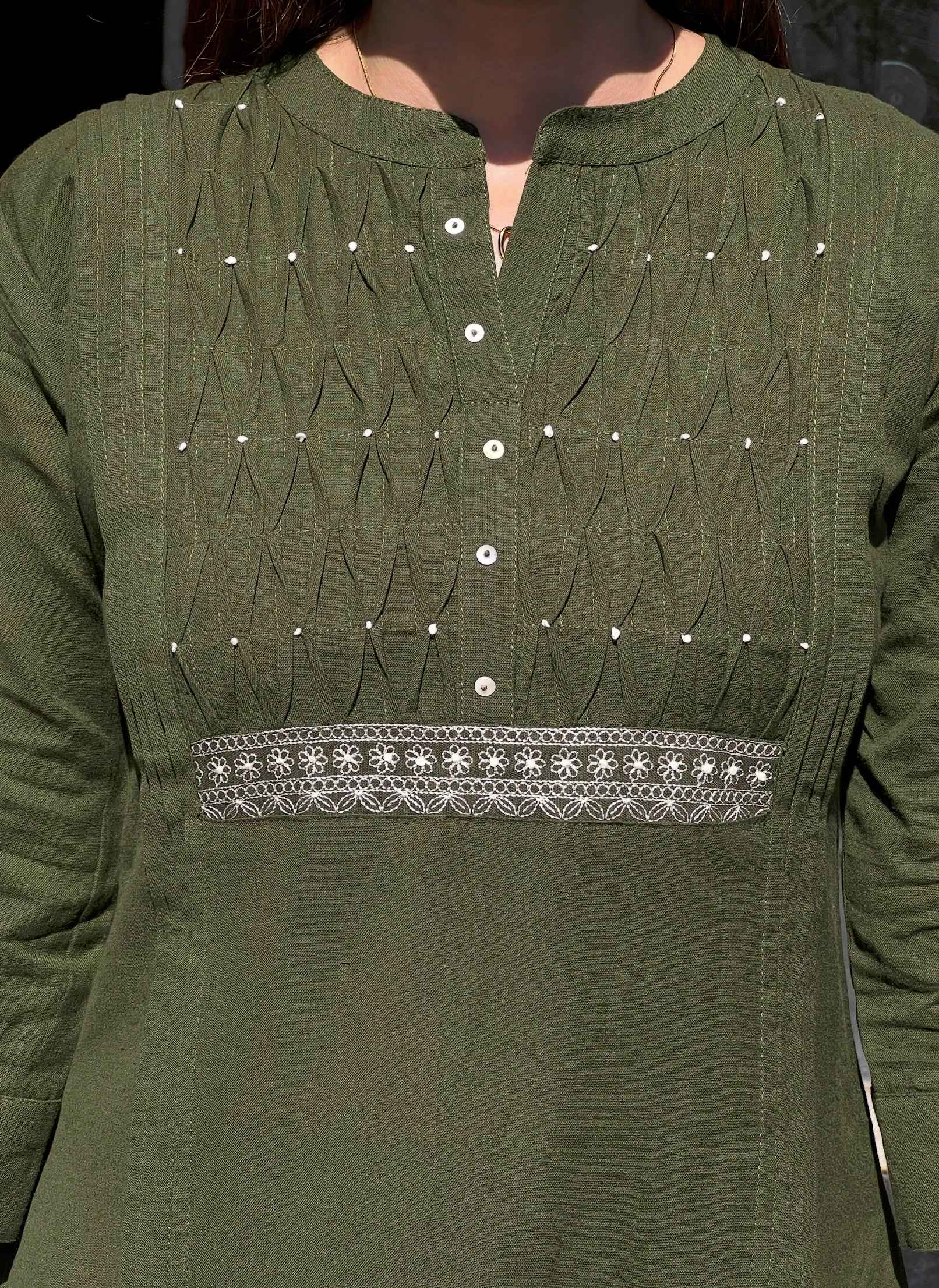 Olive Block Print Kurti Pant Set