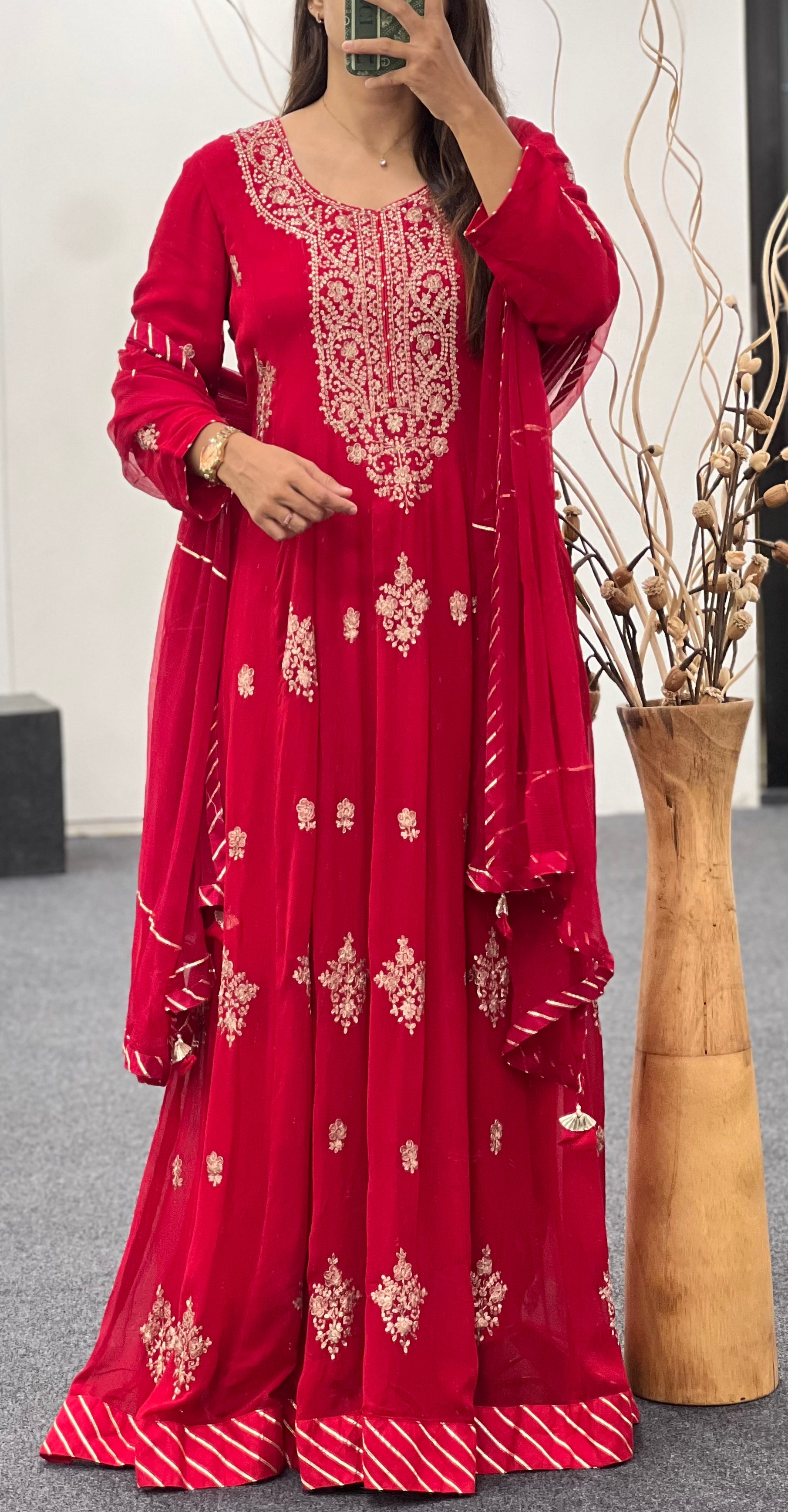 Red Pure Pittawork Gown