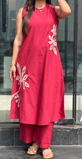 Maroon sleeveless kurti pant set