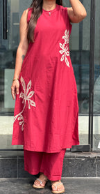 Maroon sleeveless kurti pant set