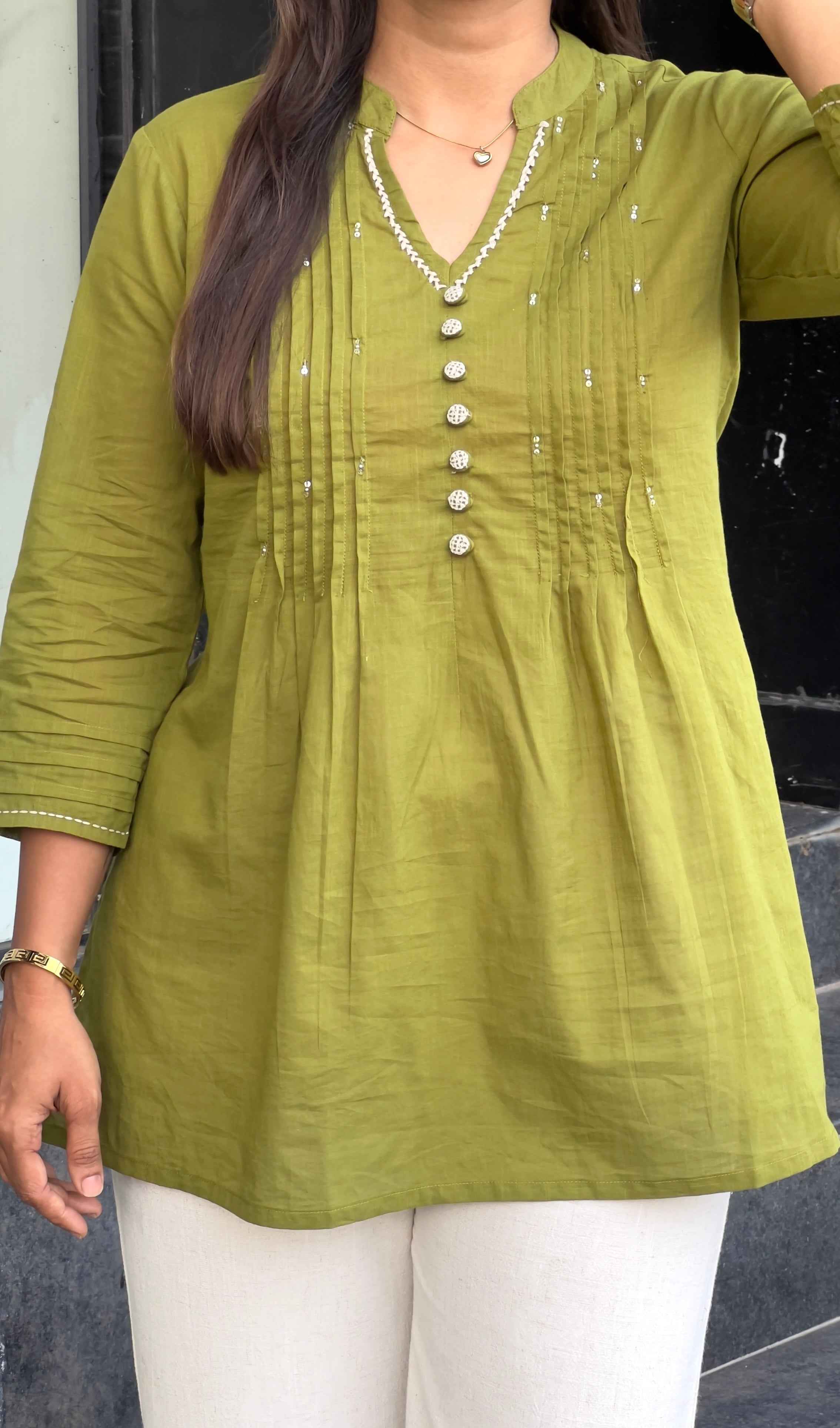 Parot Green Pleated Tunic