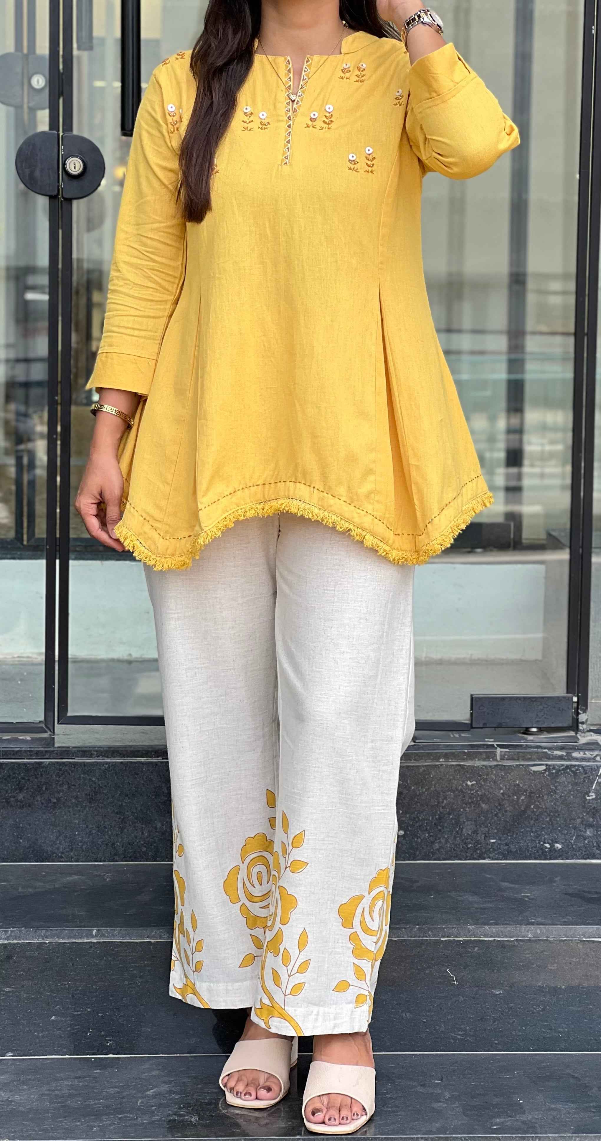 Yellow khadi Co-ord Set